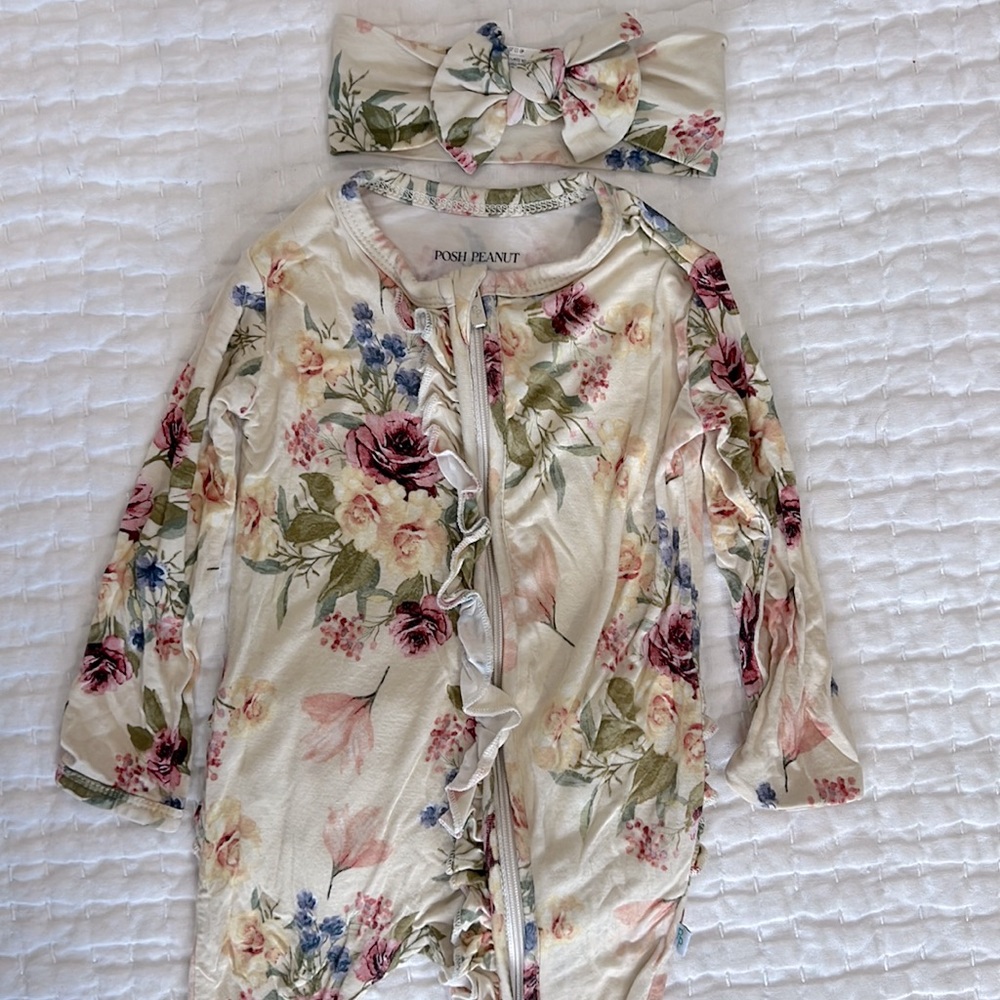 Posh Peanut Footie Pajamas with Bow Headband